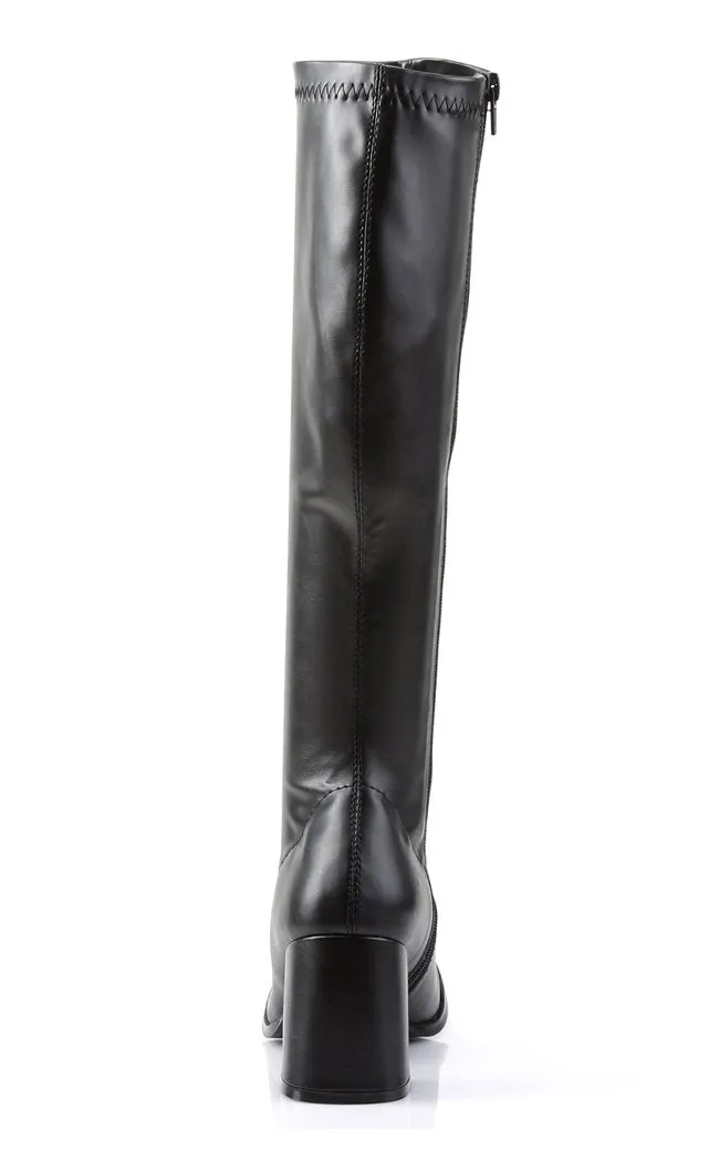 GOGO-300 Black Stretch Vegan Leather Gogo Boots