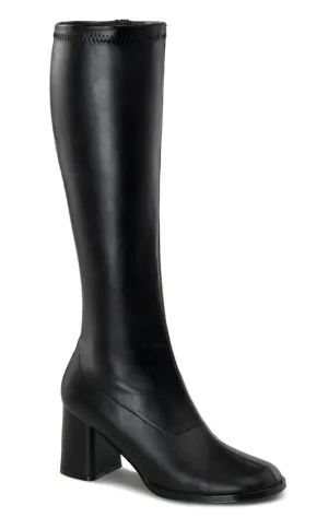 GOGO-300 Black Stretch Vegan Leather Gogo Boots