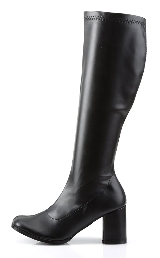 GOGO-300 Black Stretch Vegan Leather Gogo Boots