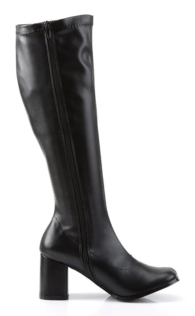 GOGO-300 Black Stretch Vegan Leather Gogo Boots