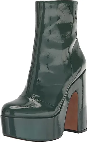 Jessica Simpson Madlaina Green Spruce Faux Patent Mid Calf Side Zip Heeled Boots