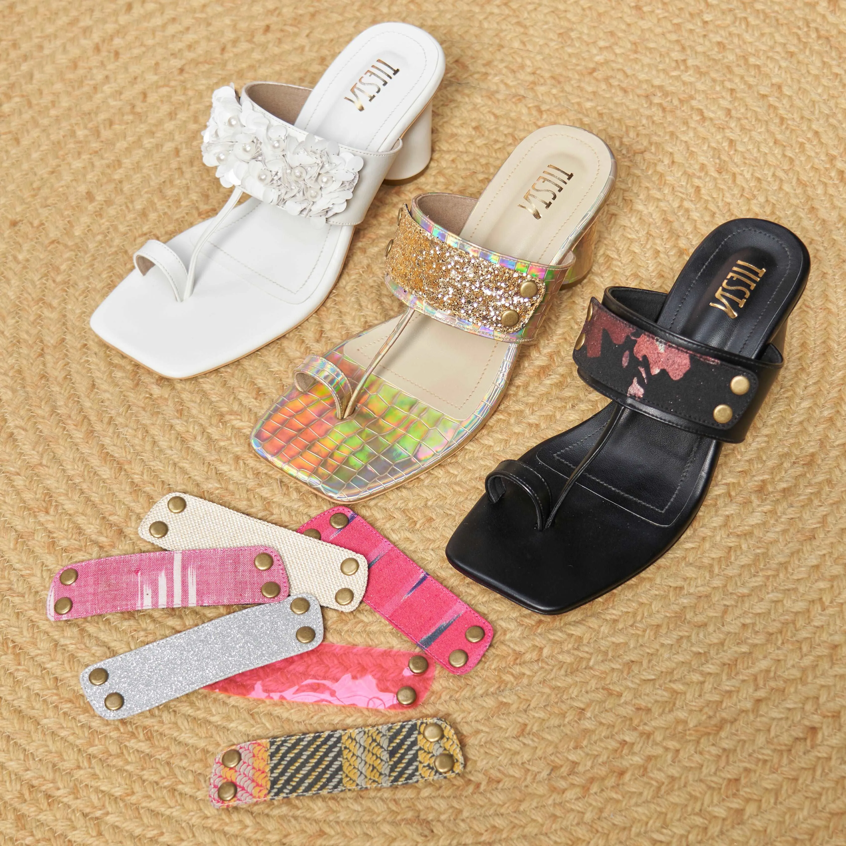 Kolas - Iridescent Gold Kolhapuri Block Heels with Changeable Straps