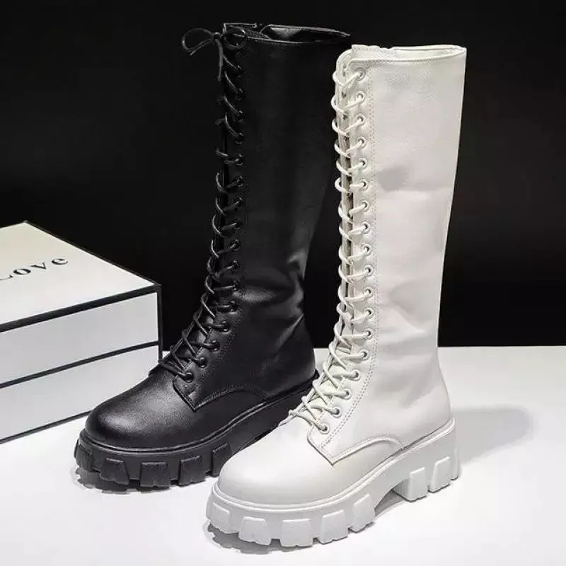 Lace-Up Chunk Heel Platform Boots