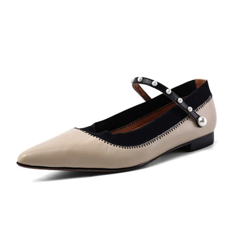 Ladies Pointed Toe Flat Pearl Shoes