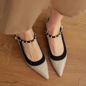 Ladies Pointed Toe Flat Pearl Shoes