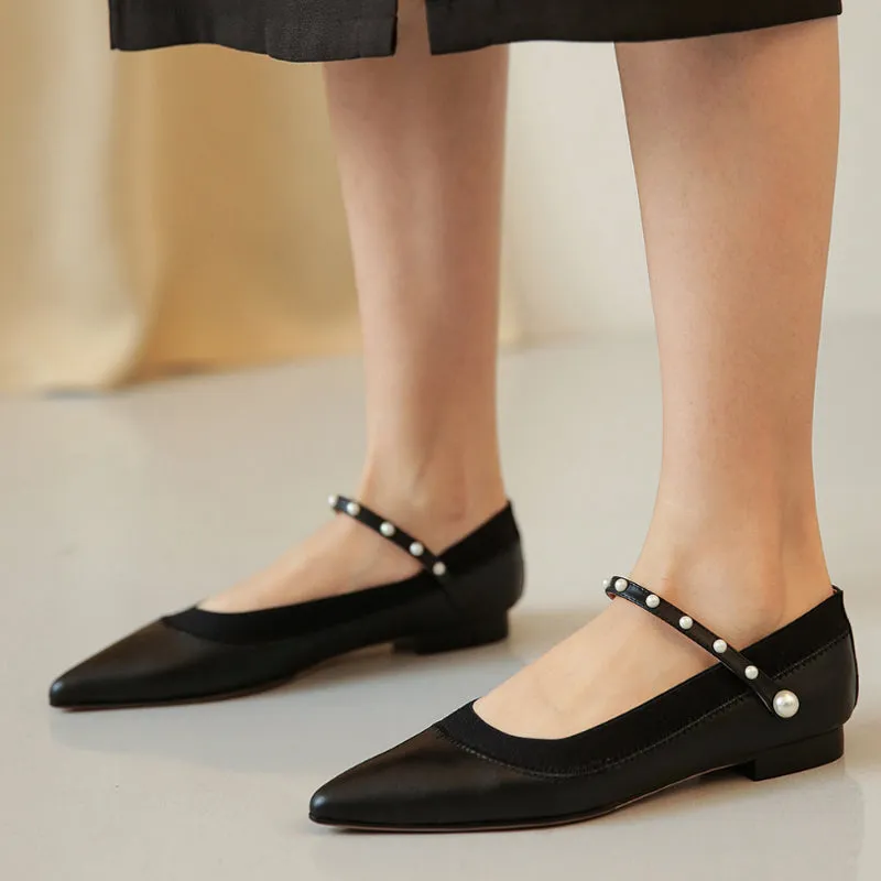 Ladies Pointed Toe Flat Pearl Shoes