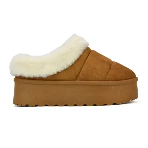 Laylin Faux Fur Platform Slipper Micro Ultra Mini Boots In Chestnut