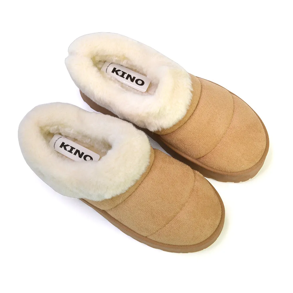 Laylin Faux Fur Platform Slipper Micro Ultra Mini Boots In Chestnut
