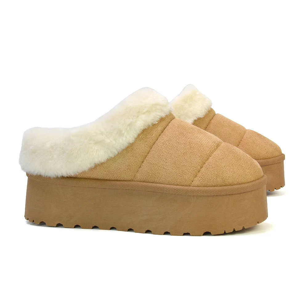 Laylin Faux Fur Platform Slipper Micro Ultra Mini Boots In Chestnut