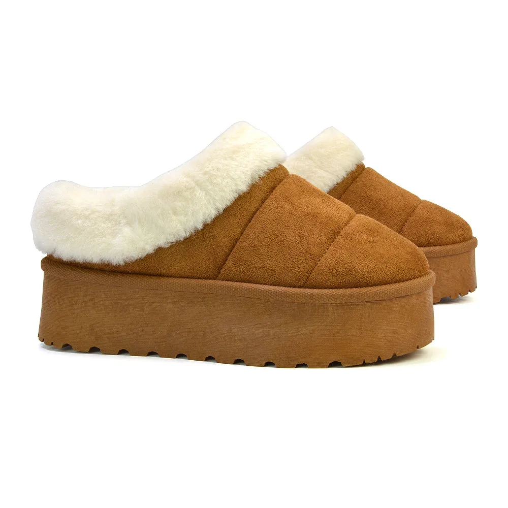 Laylin Faux Fur Platform Slipper Micro Ultra Mini Boots In Chestnut