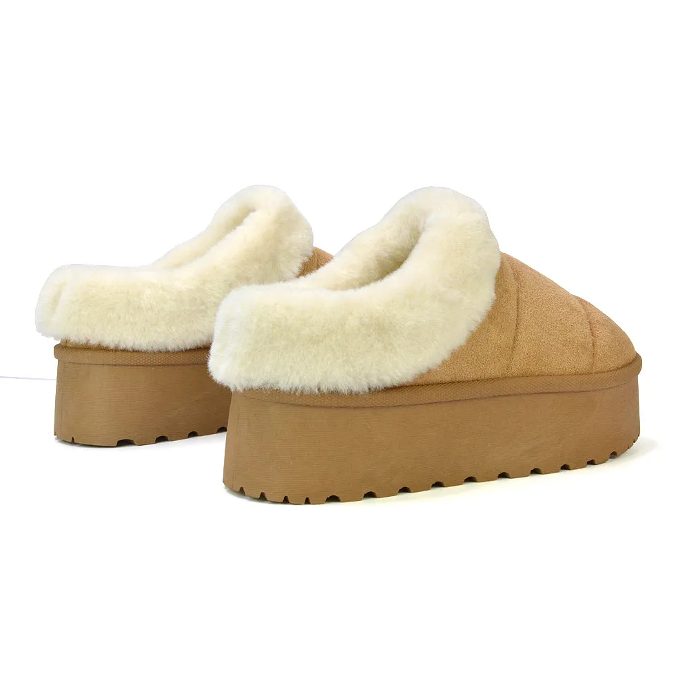 Laylin Faux Fur Platform Slipper Micro Ultra Mini Boots In Chestnut