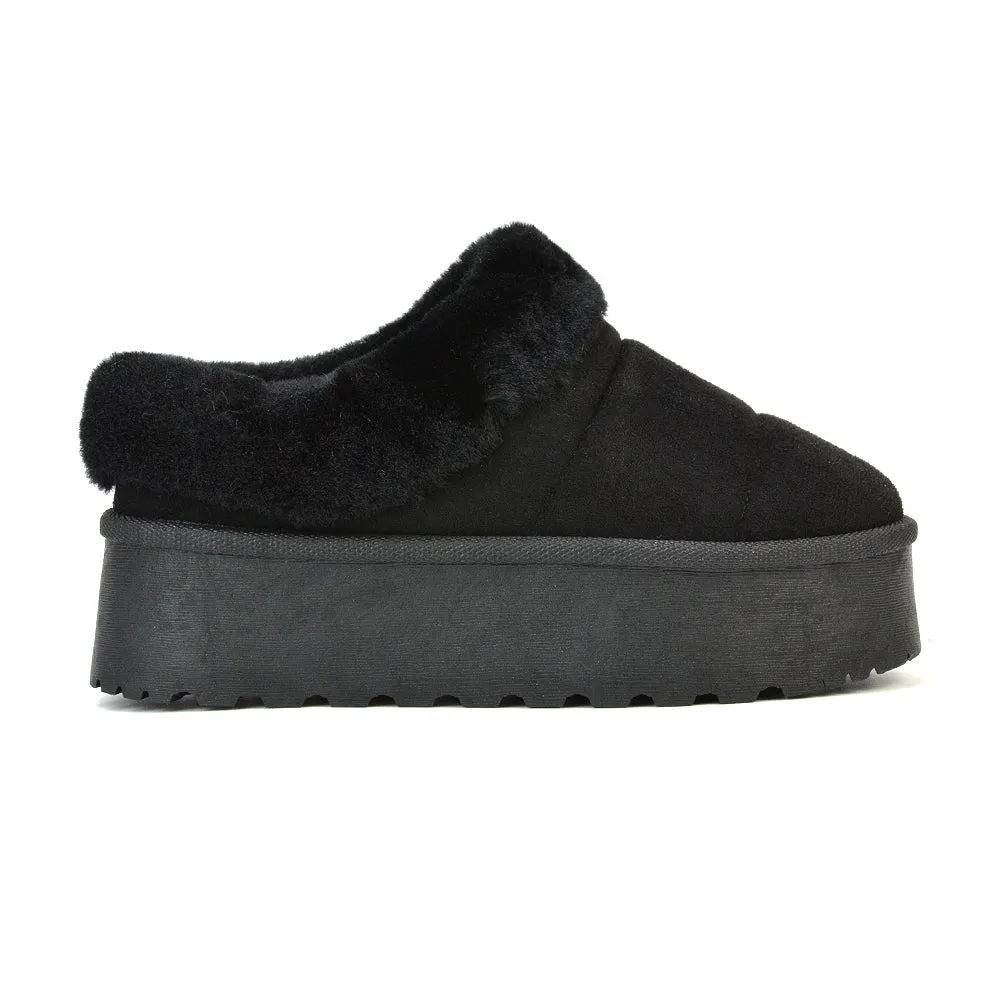 Laylin Faux Fur Platform Slipper Micro Ultra Mini Boots In Chestnut