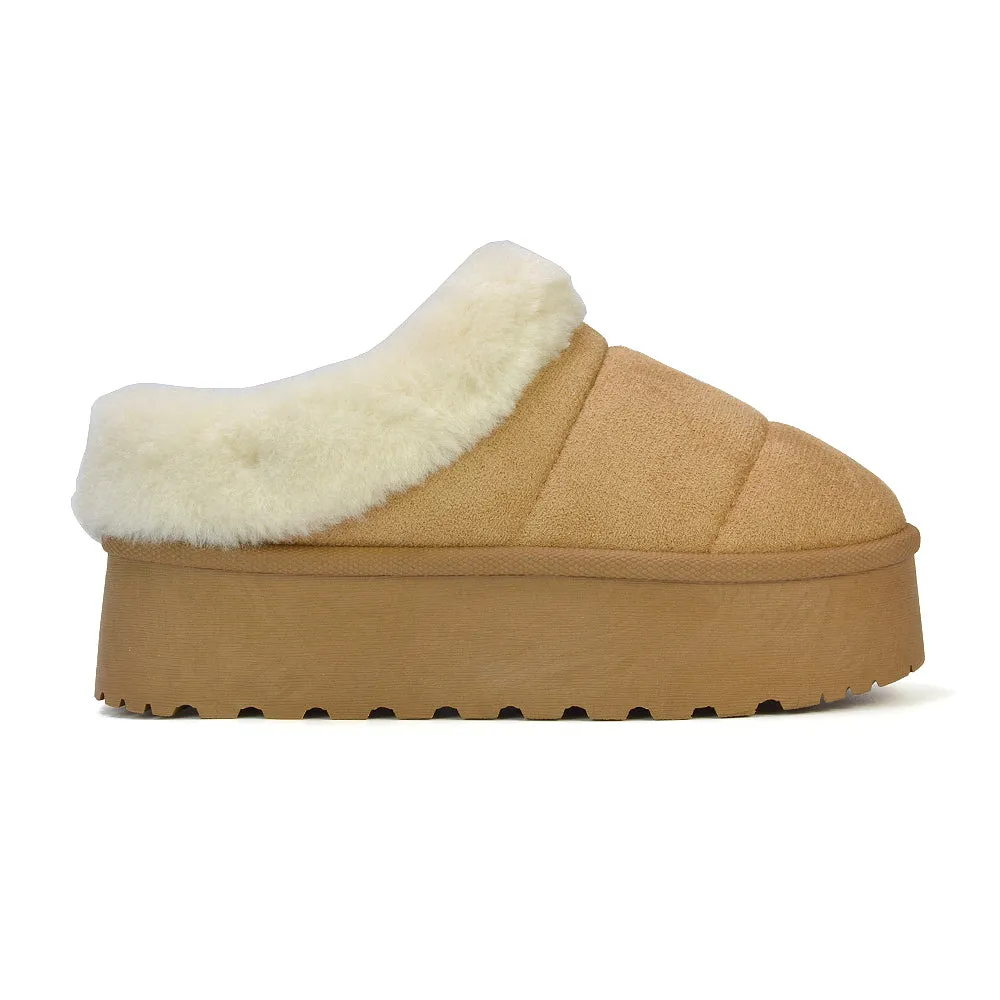 Laylin Faux Fur Platform Slipper Micro Ultra Mini Boots In Chestnut