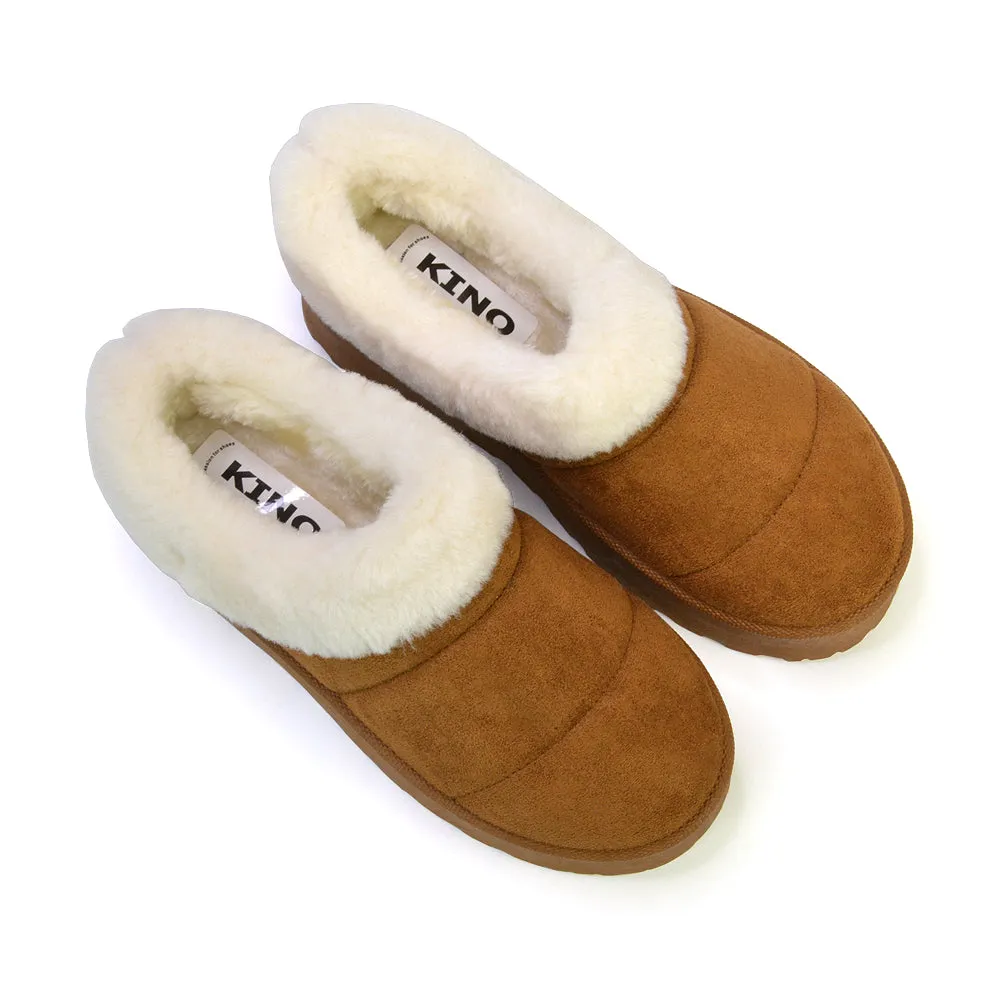 Laylin Faux Fur Platform Slipper Micro Ultra Mini Boots In Chestnut