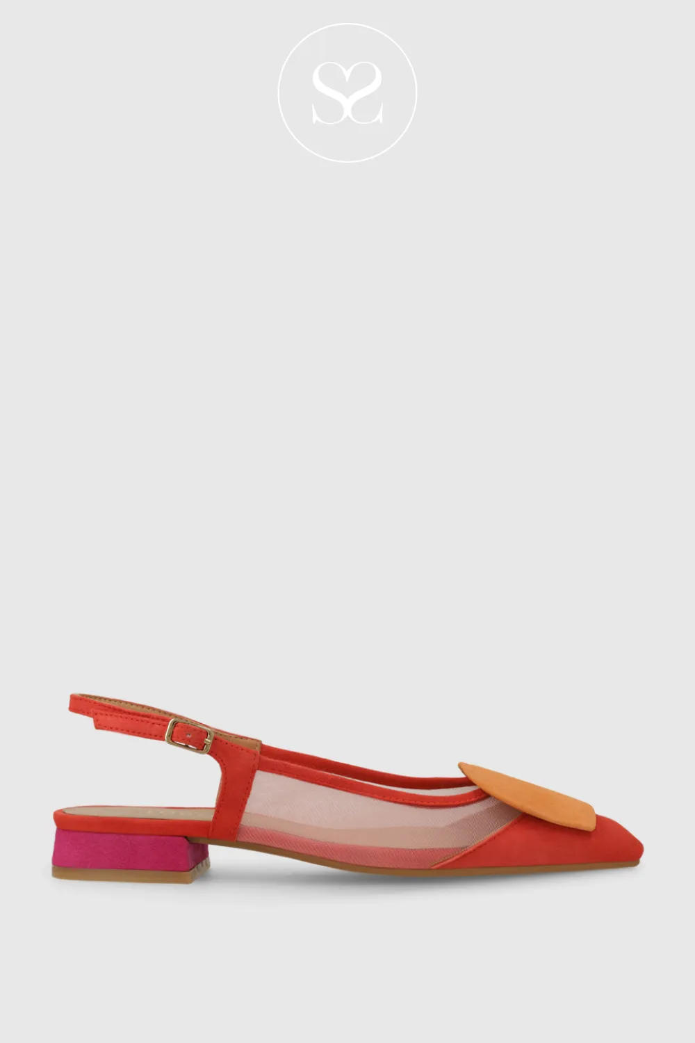 LODI BRO5264 RED SUEDE AND MESH FLAT POINTED TOE SLINGBACK