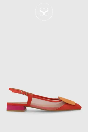 LODI BRO5264 RED SUEDE AND MESH FLAT POINTED TOE SLINGBACK