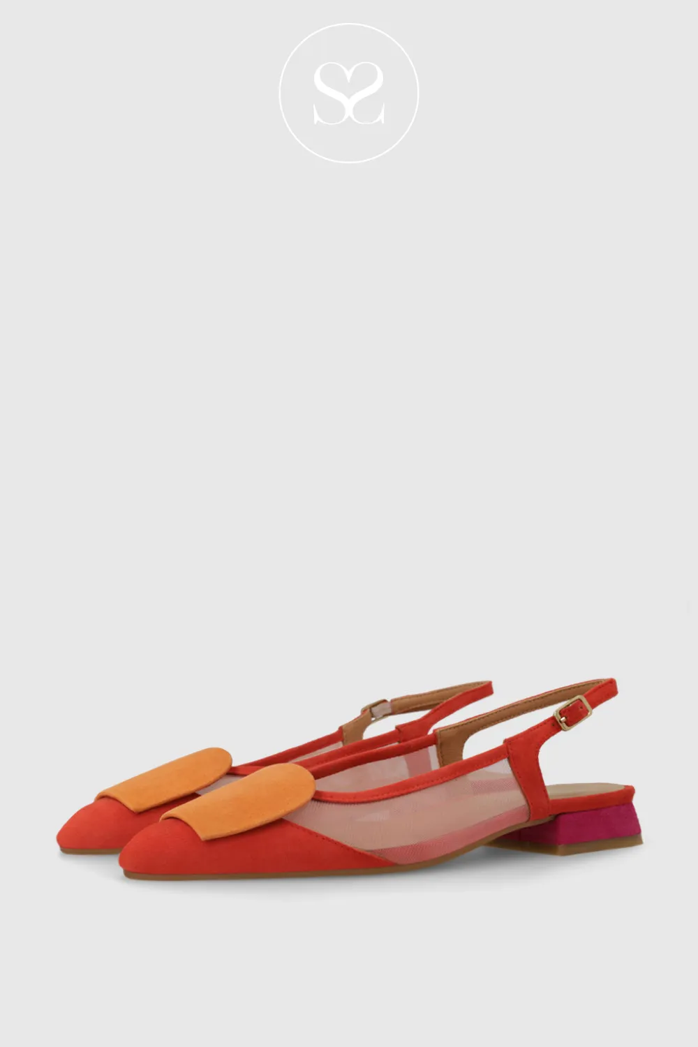 LODI BRO5264 RED SUEDE AND MESH FLAT POINTED TOE SLINGBACK