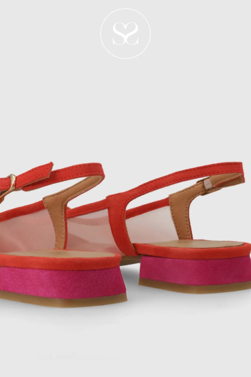 LODI BRO5264 RED SUEDE AND MESH FLAT POINTED TOE SLINGBACK
