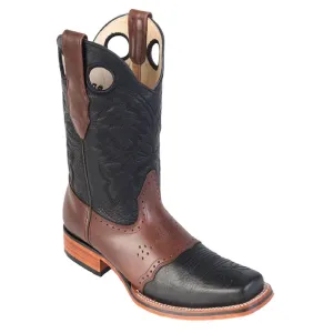Los Altos Boots Mens #8142705 Rodeo Boot W/Saddle | Style Rage Boots | Color Black Brown