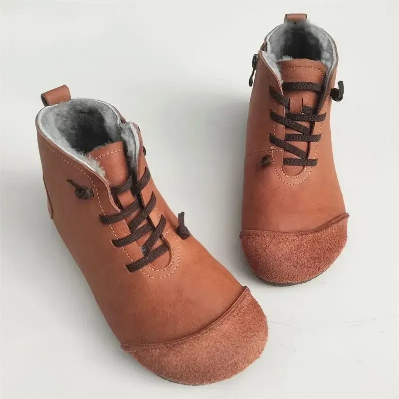 Luxury Genuine Leather Wool-Lined Women's Snow Boots - Thickened Warm, Lightweight High Top Boots