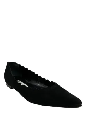 Manolo Blahnik Scalloped Suede Point Toe Flats 8