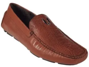 Men's Cognac Genuine Ostrich Leg Driver Vestigium Driving Shoes Slip On Stylish Dress Loafer