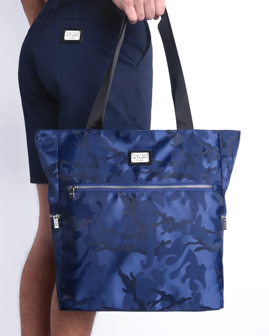 NAVY BLUE CAMO - Poolside Tote Bag Foldable/Portable