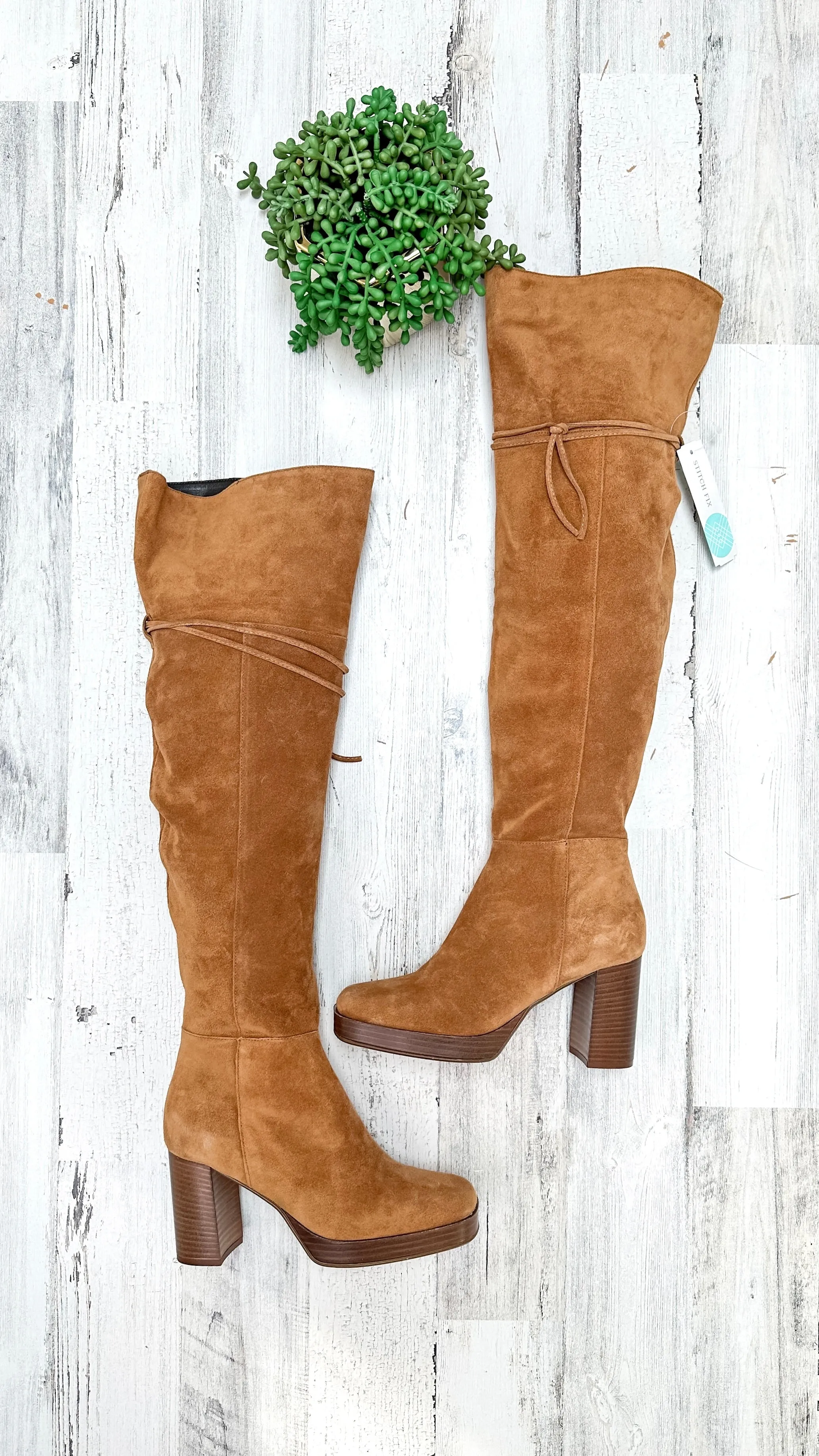 NEW Free People Brown Cognac Suede Echo Platform Over the Knee Boots (38.5)
