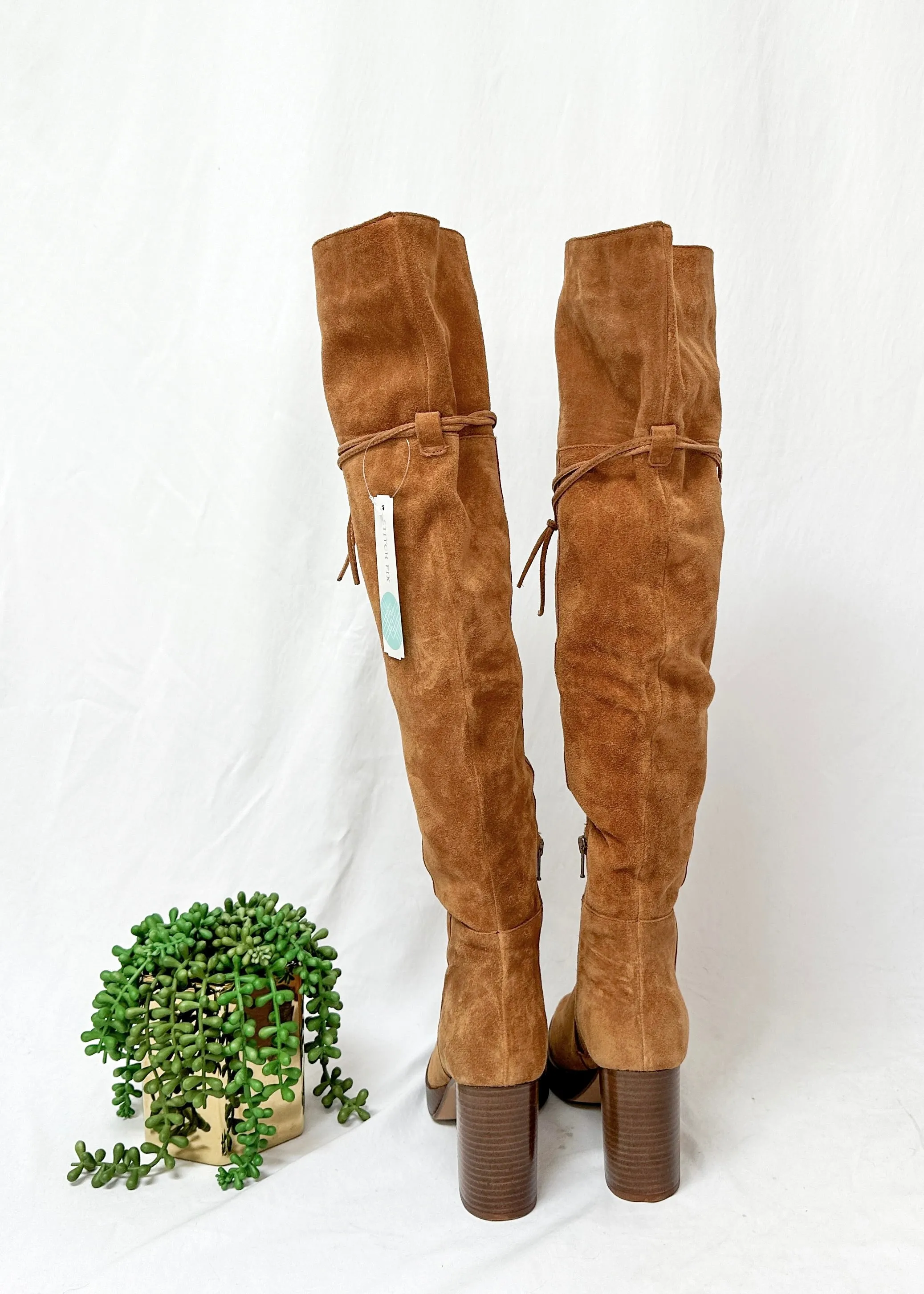 NEW Free People Brown Cognac Suede Echo Platform Over the Knee Boots (38.5)