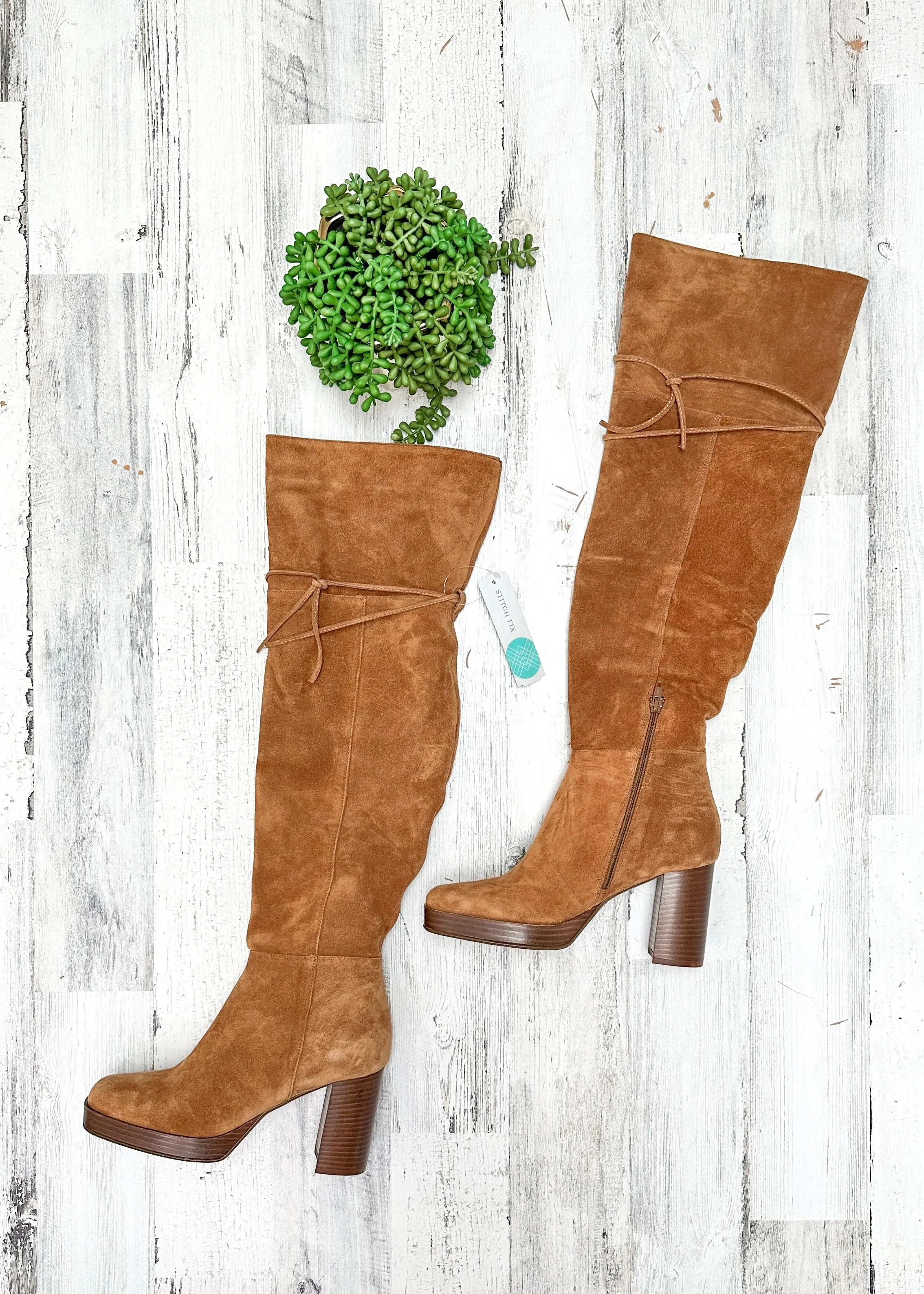 NEW Free People Brown Cognac Suede Echo Platform Over the Knee Boots (38.5)
