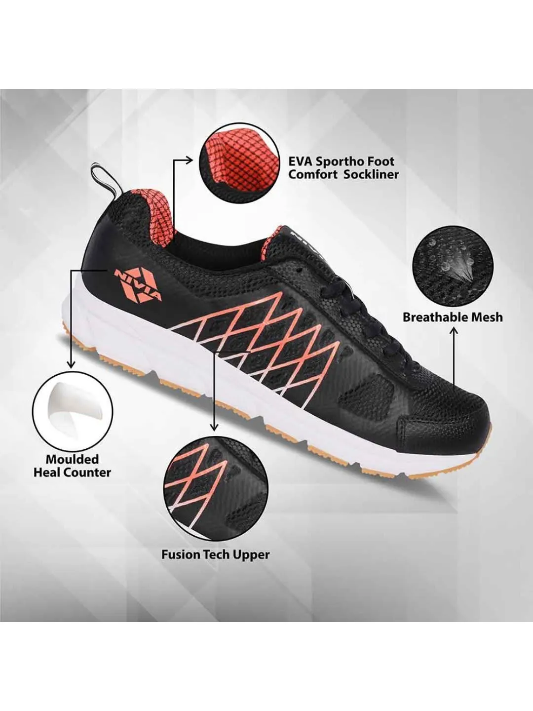 Nivia Snake 2.0 Running Shoes For Men Black