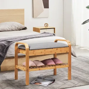 NNECW Bamboo Shoe Rack Bench with Storage Shelf for Entryway