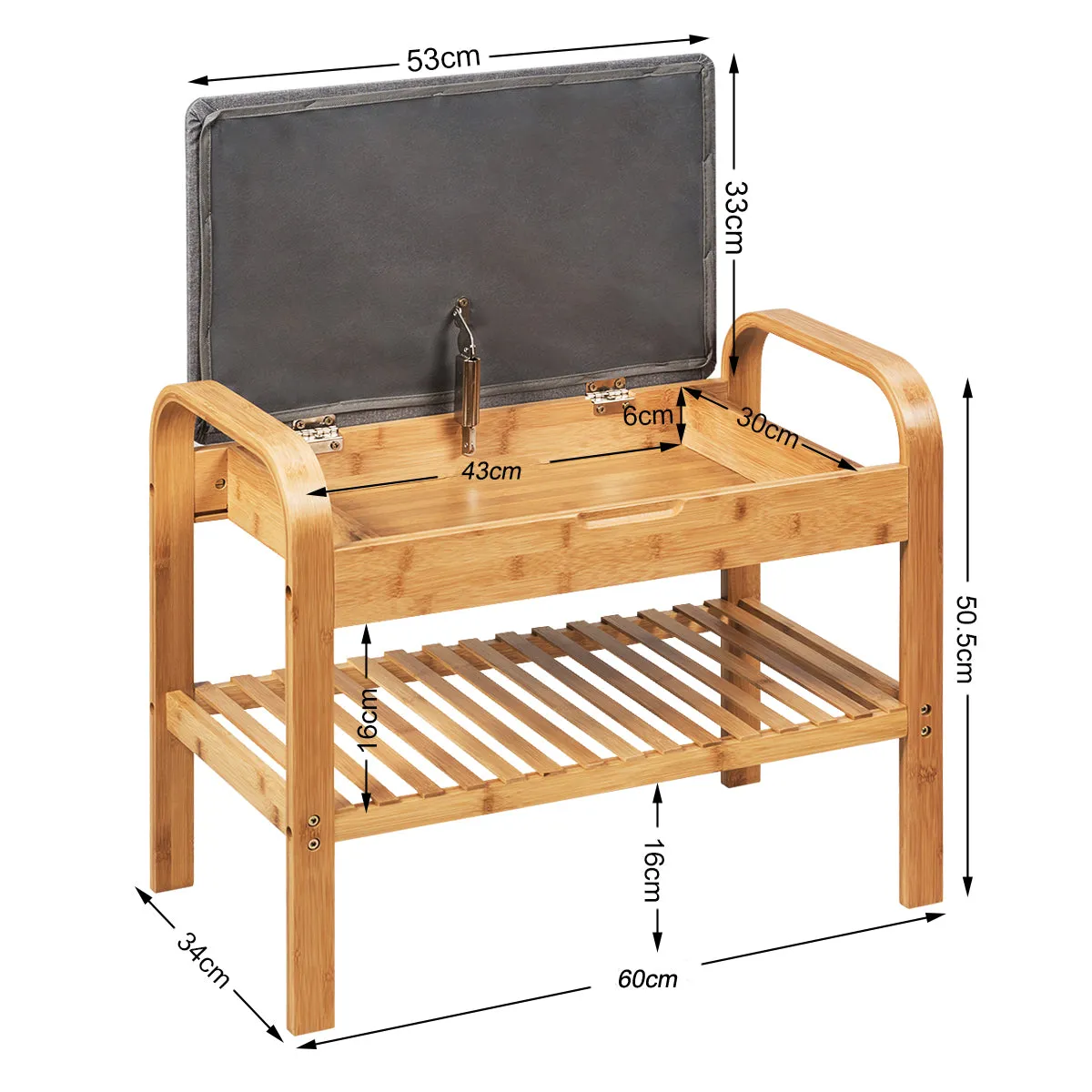 NNECW Bamboo Shoe Rack Bench with Storage Shelf for Entryway