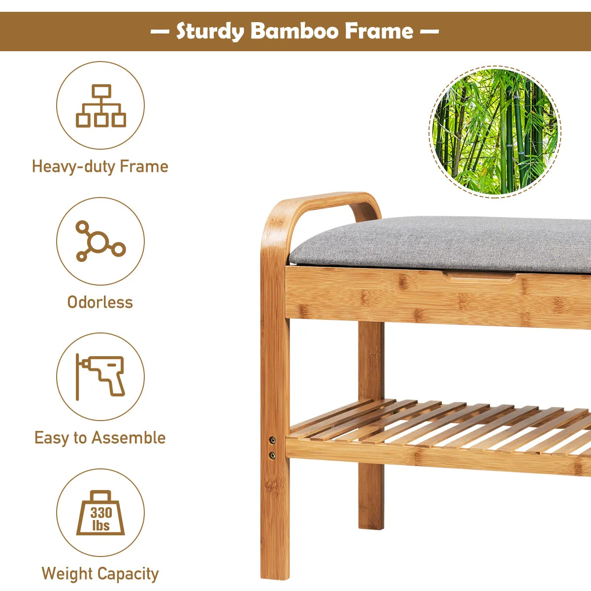 NNECW Bamboo Shoe Rack Bench with Storage Shelf for Entryway