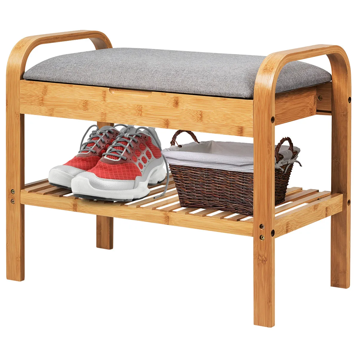 NNECW Bamboo Shoe Rack Bench with Storage Shelf for Entryway