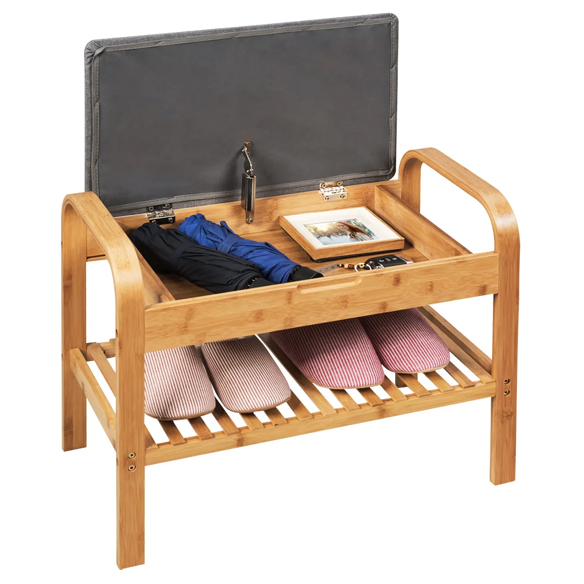 NNECW Bamboo Shoe Rack Bench with Storage Shelf for Entryway
