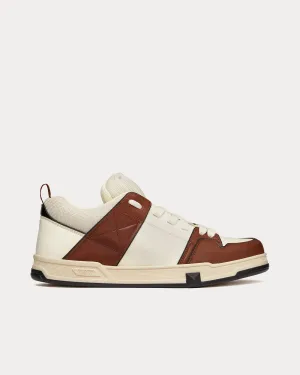 Open Skate Calfskin & Fabric Ivory / Chocolate Brown Low Top Sneakers
