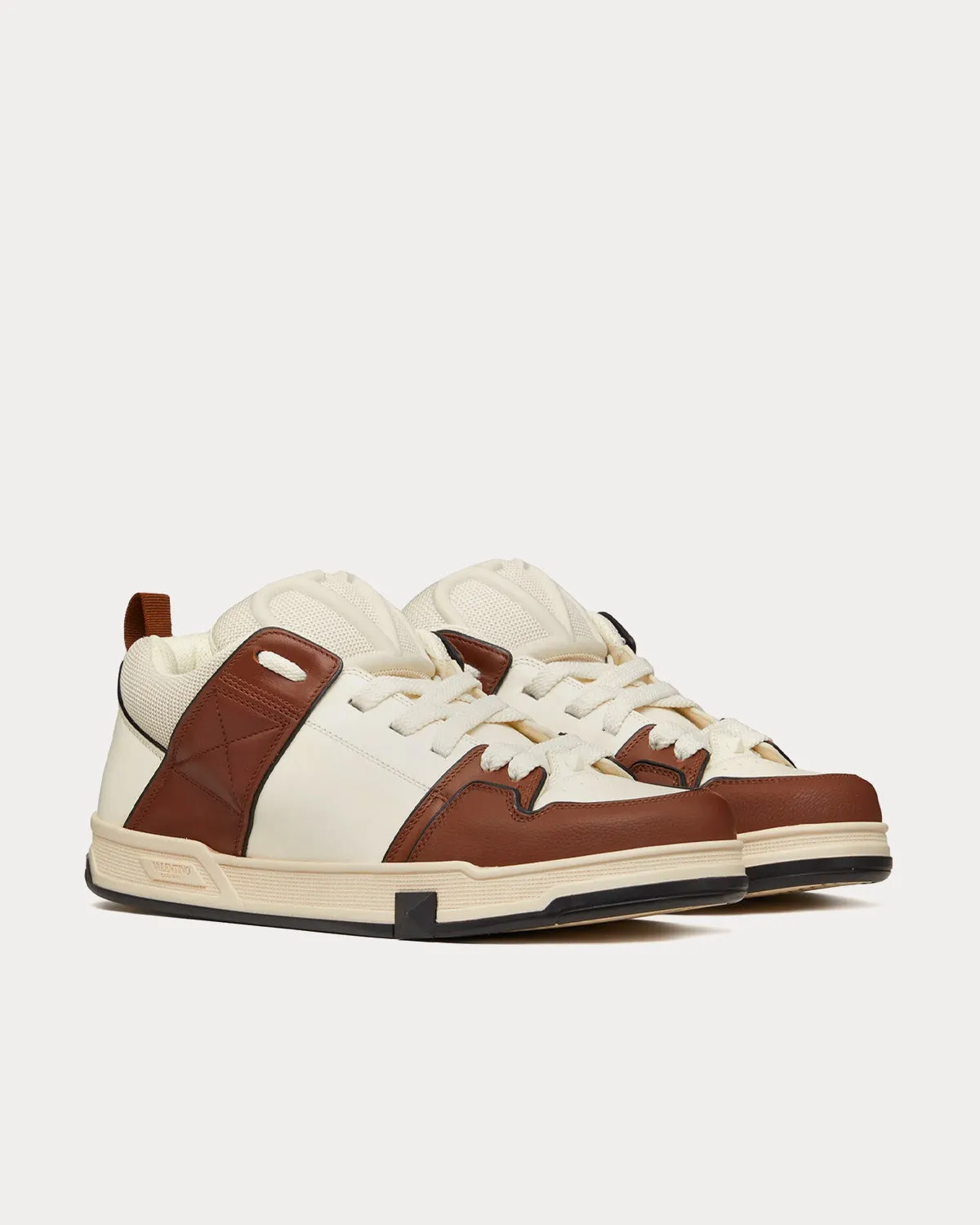 Open Skate Calfskin & Fabric Ivory / Chocolate Brown Low Top Sneakers