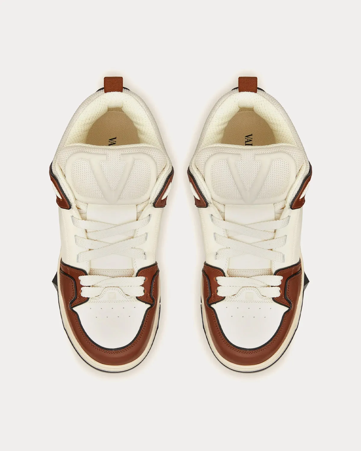 Open Skate Calfskin & Fabric Ivory / Chocolate Brown Low Top Sneakers