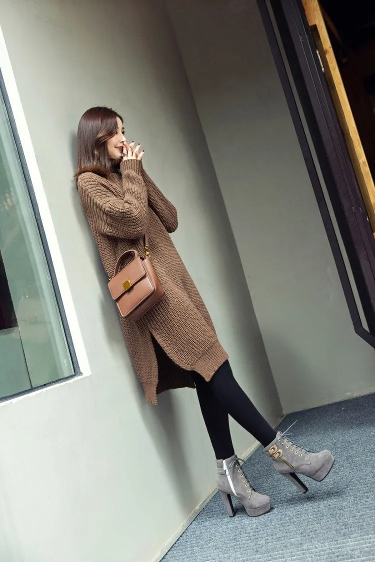Pointed Lace Up Middle Chunky Heels Short Boots