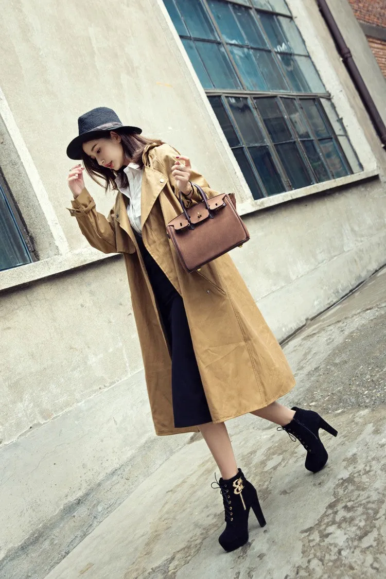 Pointed Lace Up Middle Chunky Heels Short Boots