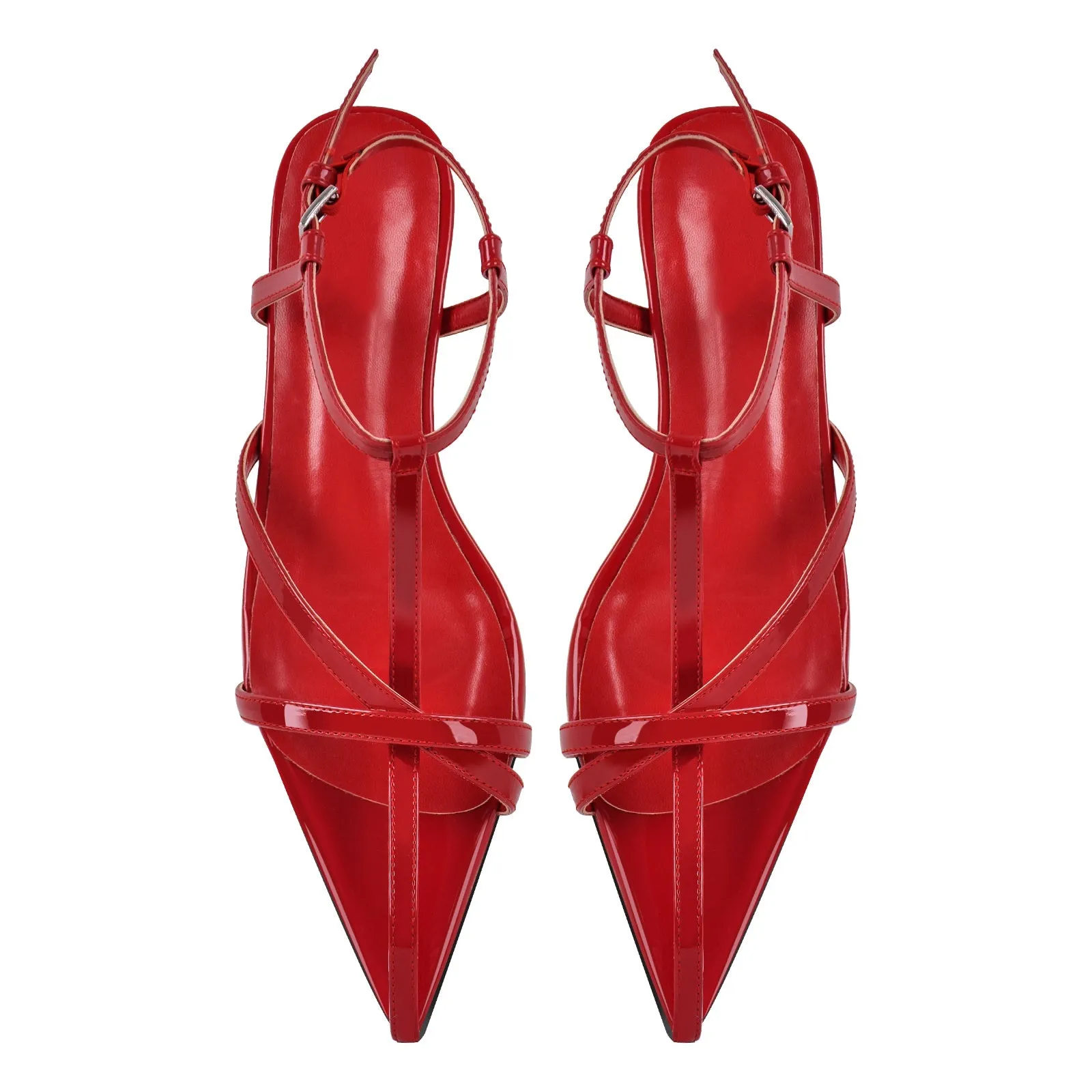Pointed Toe Red Gladiator Flats