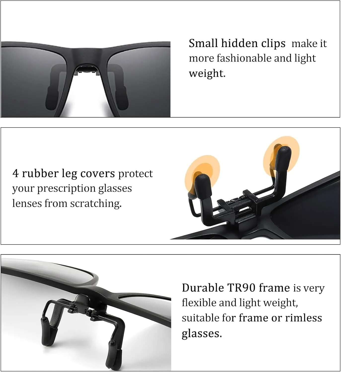Polarized Clip-On Sunglasses for Over Prescription Glasses, UV400, Flip-Up, Black - Ideal for Driving & Outdoor Sports