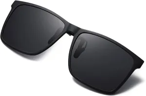 Polarized Clip-On Sunglasses for Over Prescription Glasses, UV400, Flip-Up, Black - Ideal for Driving & Outdoor Sports