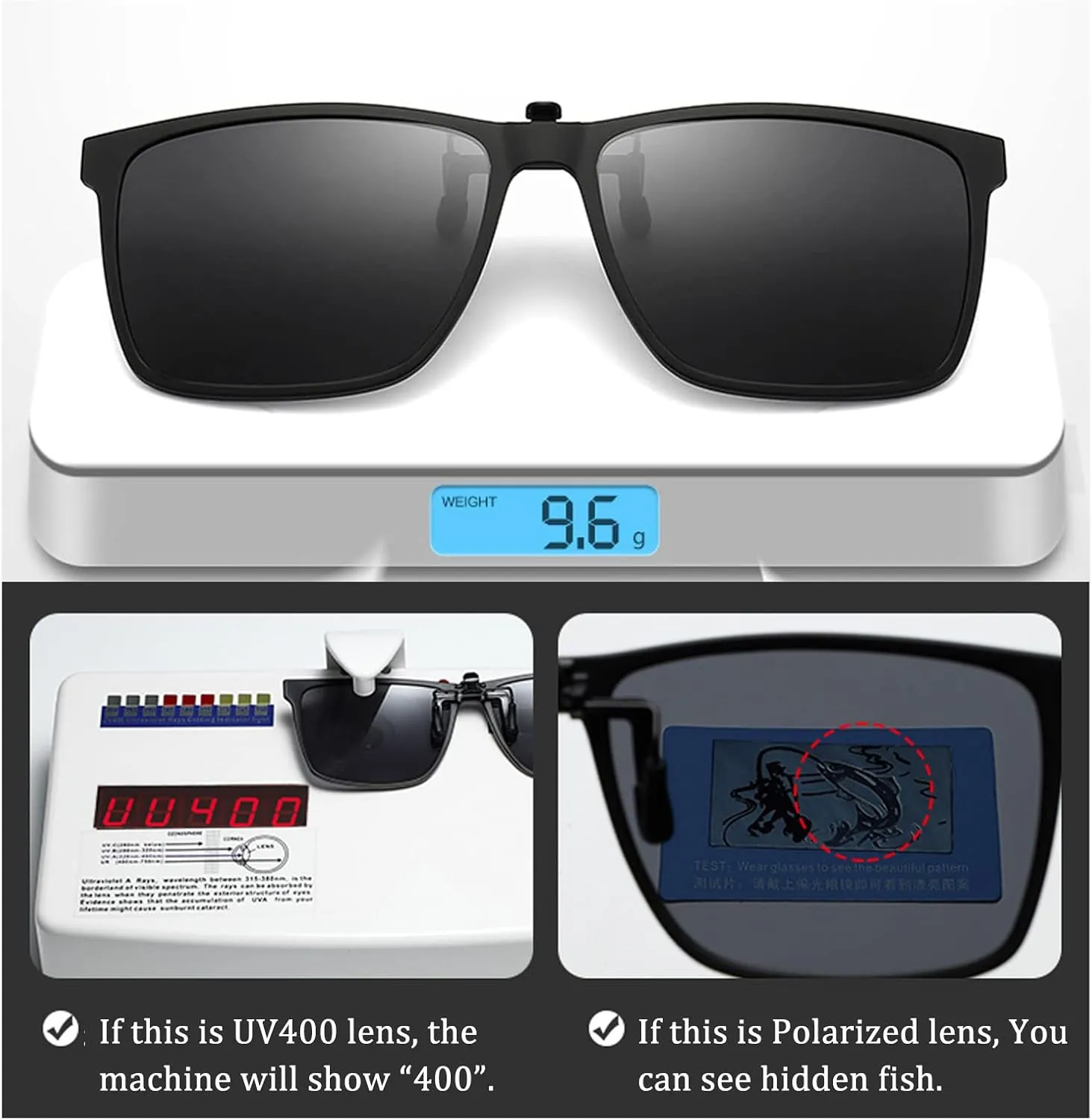 Polarized Clip-On Sunglasses for Over Prescription Glasses, UV400, Flip-Up, Black - Ideal for Driving & Outdoor Sports