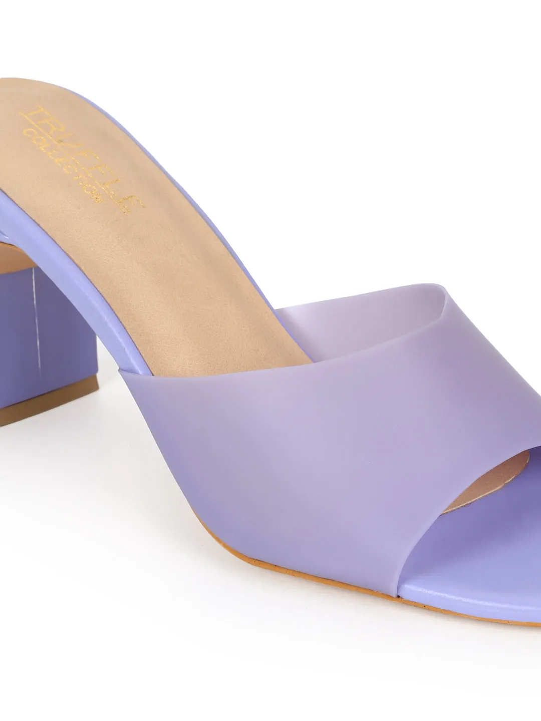Purple Lilac PU Perspex Slim Block Heel Clear Mules (TC-SLC-B-74-LIL)