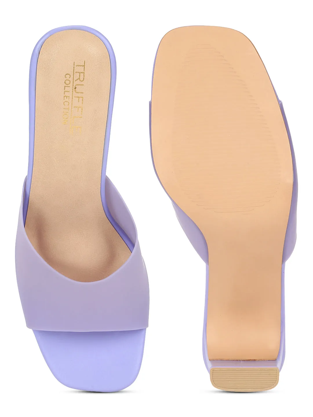 Purple Lilac PU Perspex Slim Block Heel Clear Mules (TC-SLC-B-74-LIL)