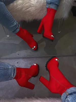 Red Open Toe Platform Boots F341