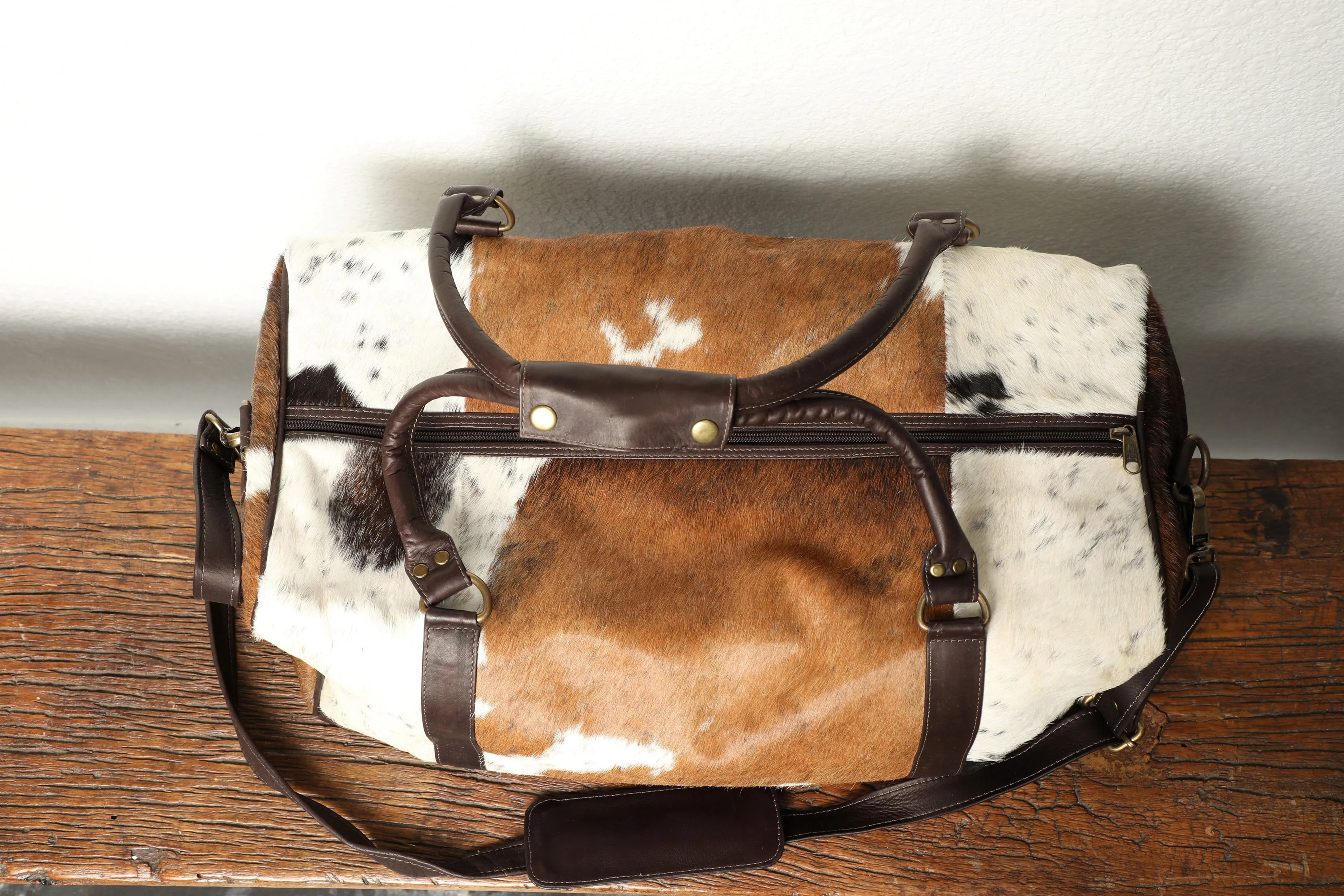 Salt and Pepper Cowhide Weekender Duffel Bag