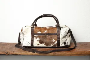 Salt and Pepper Cowhide Weekender Duffel Bag